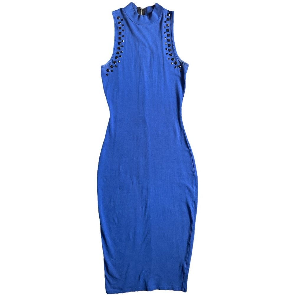 Material Girl Mock Neck Bodycon Midi Dress Size XS Blue